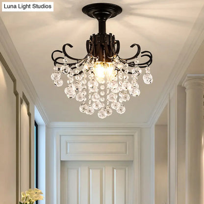 DecorBites™ Lámpara de techo semiempotrada moderna con bola de cristal negra y 3 cabezales para dormitorio