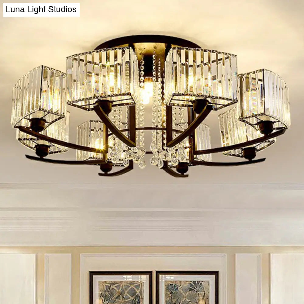 ديكوربايتس™ ديكوربايتس™ مصباح سقف غرفة النوم الكريستالي الأسود الحديث - مصباح مستطيل نصف مسطح