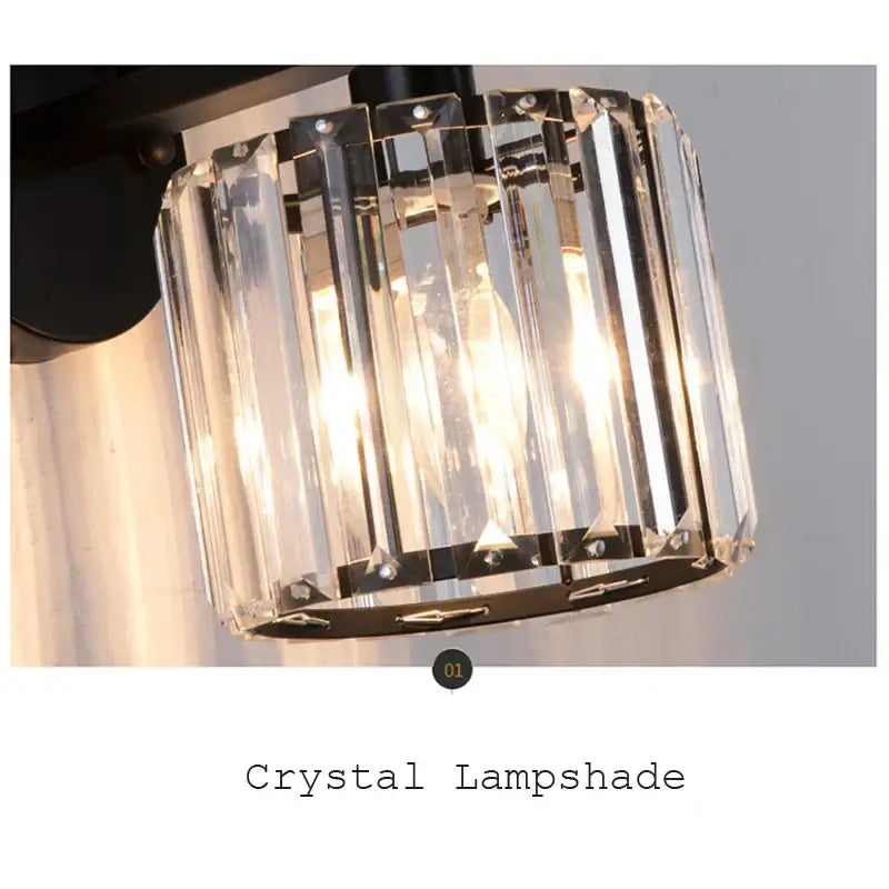 Modern black crystal bird wall lamp with clear faceted crystal lampshade and sleek black metal frame for bedroom decor