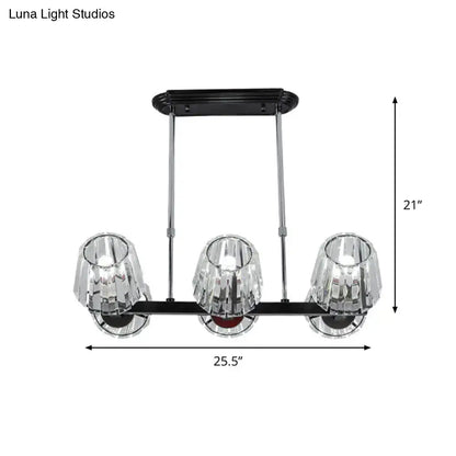 Modern black crystal block chandelier with three clear faceted crystal shades light kit by decorbites modern conic