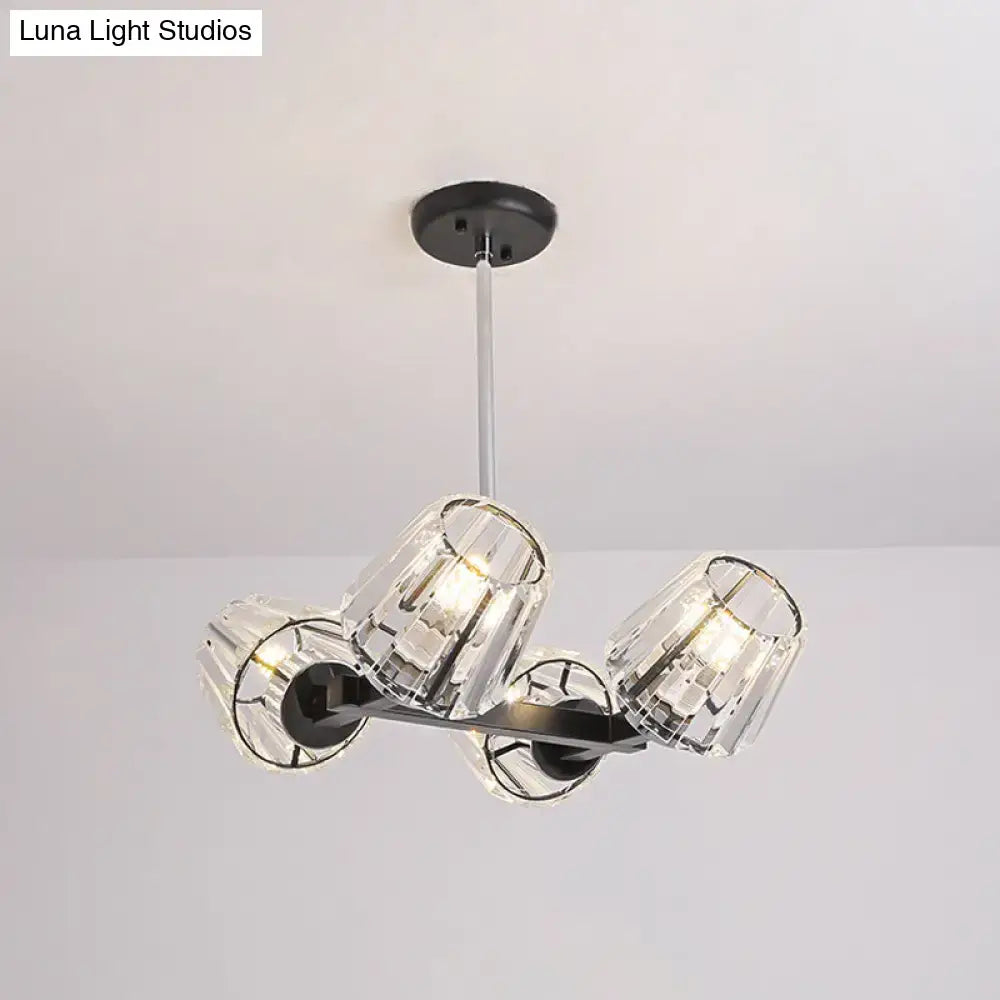Modern black crystal block chandelier light kit with three clear faceted crystal shades for dining room decorbites modern conic