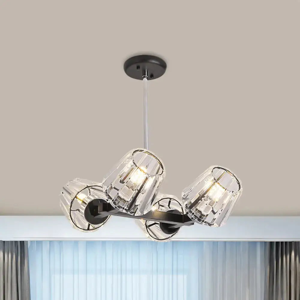 Modern black crystal block chandelier light kit with three clear faceted glass shades for dining room decorbites modern conic
