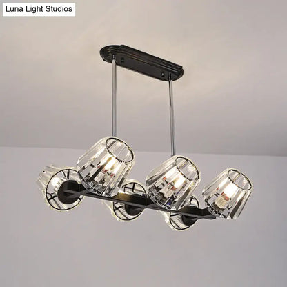 Modern black metal chandelier with four clear crystal block glass shades light kit for dining room decorbites modern conic