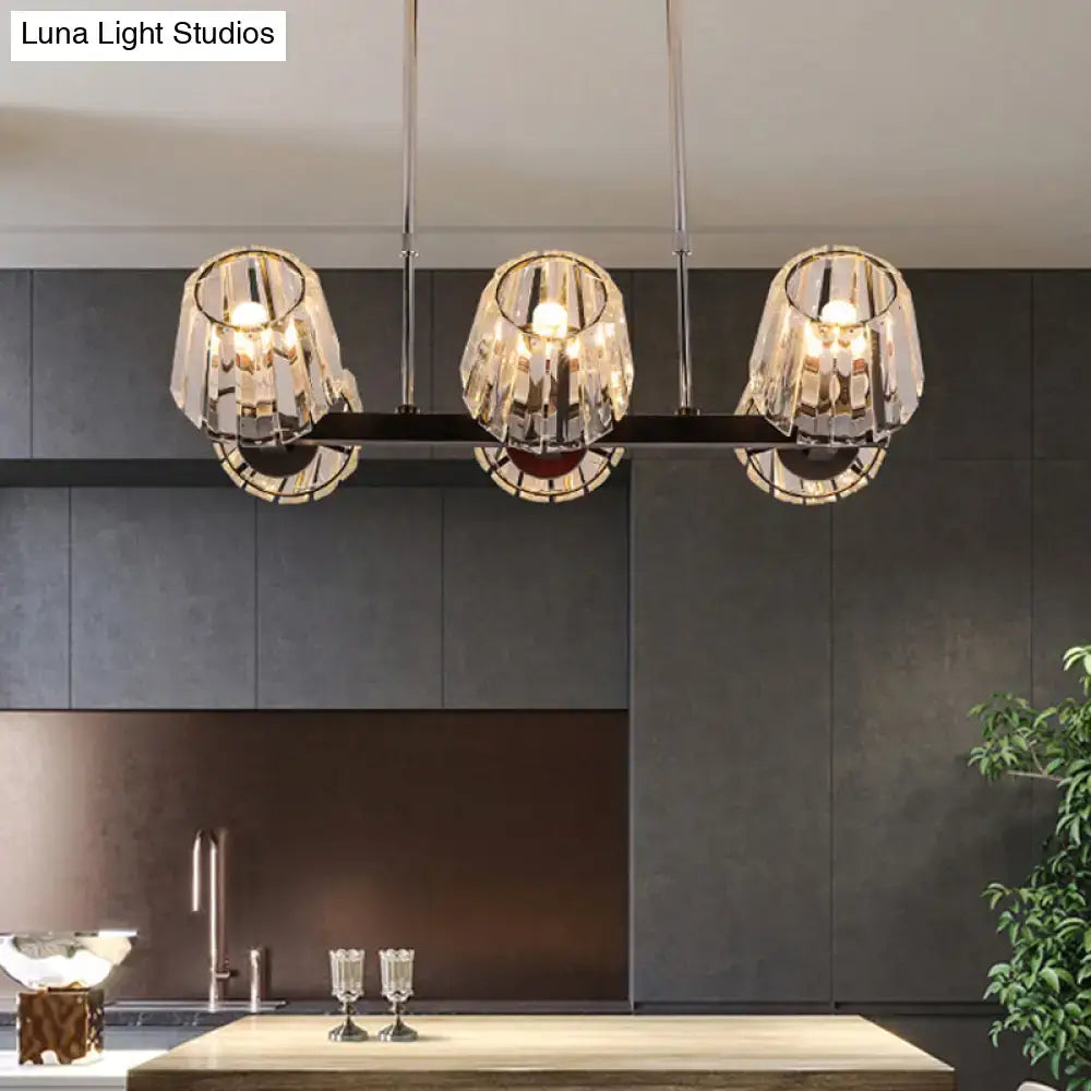 Modern black crystal block three-light pendant chandelier with faceted shades and metal frame light kit decorbites modern conic