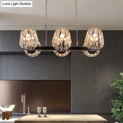 Modern black crystal block three-light pendant chandelier with faceted shades and metal frame light kit decorbites modern conic