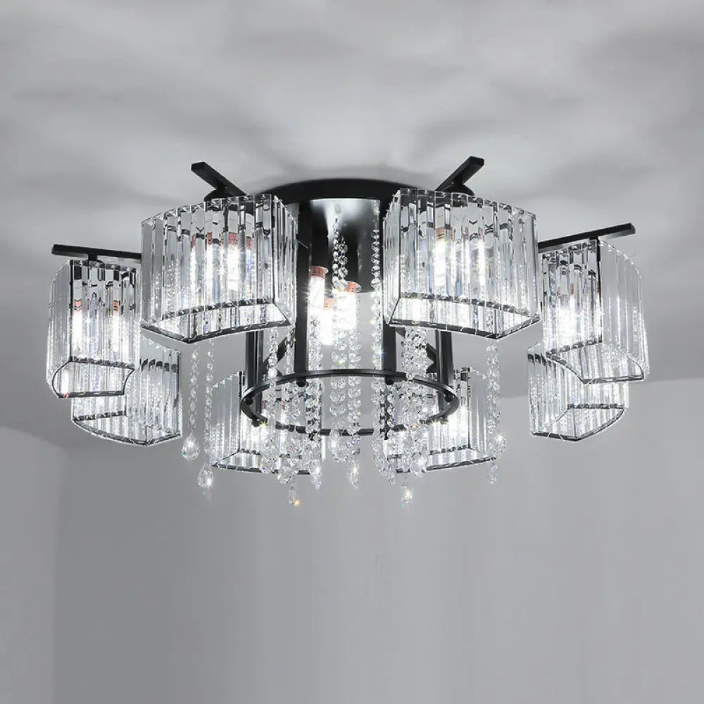 DecorBites™ DecorBites™ Modern Black Crystal Block Semi Flush Ceiling Light - Circle Flushmount for Living Room