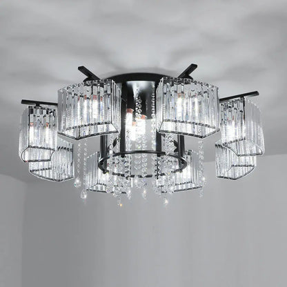 DecorBites™ DecorBites™ Modern Black Crystal Block Semi Flush Ceiling Light - Circle Flushmount for Living Room