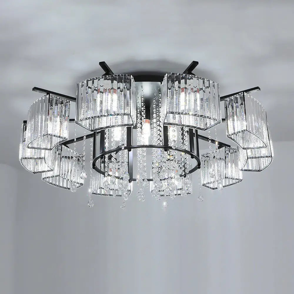 DecorBites™ DecorBites™ Modern Black Crystal Block Semi Flush Ceiling Light - Circle Flushmount for Living Room