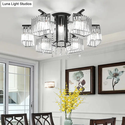 DecorBites™ DecorBites™ Modern Black Crystal Block Semi Flush Ceiling Light - Circle Flushmount for Living Room