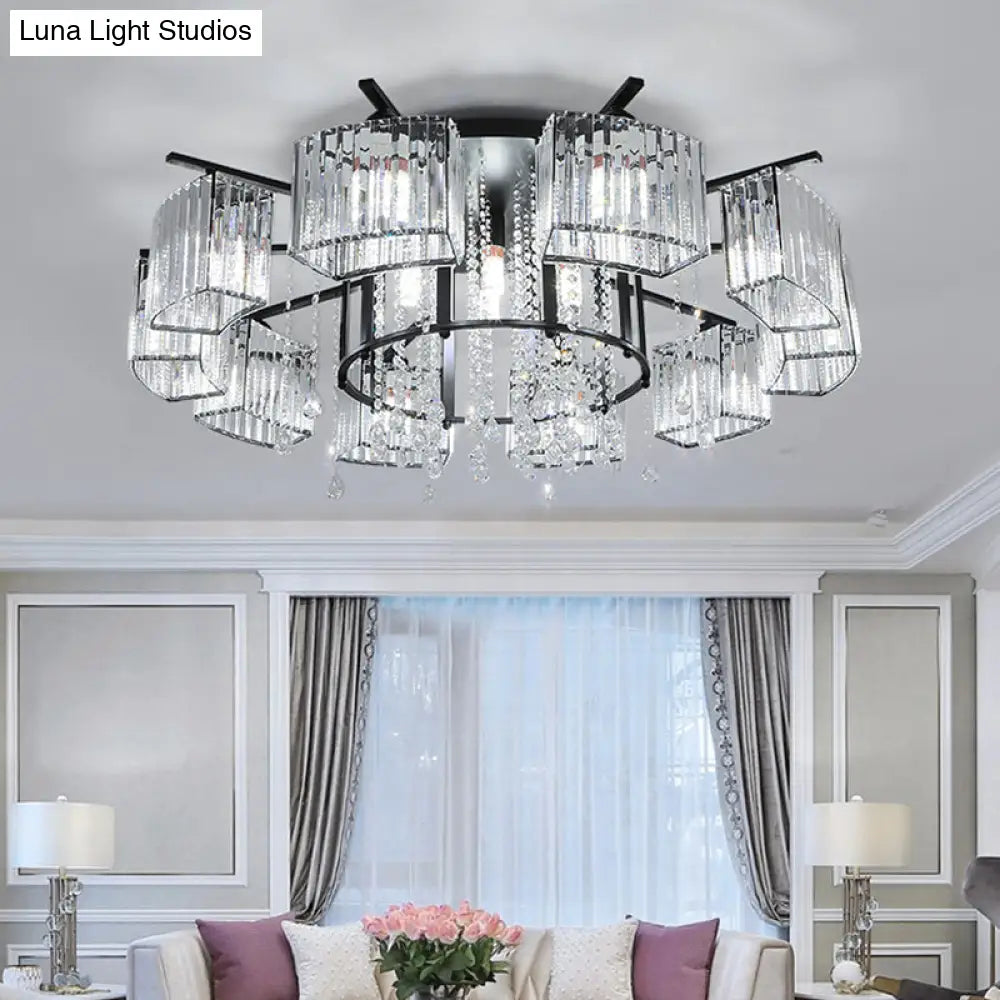 DecorBites™ DecorBites™ Modern Black Crystal Block Semi Flush Ceiling Light - Circle Flushmount for Living Room