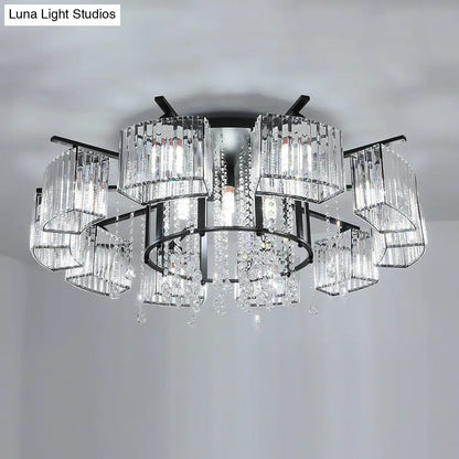 DecorBites™ DecorBites™ Modern Black Crystal Block Semi Flush Ceiling Light - Circle Flushmount for Living Room