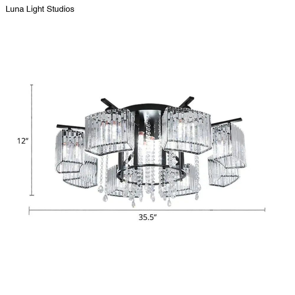 DecorBites™ DecorBites™ Modern Black Crystal Block Semi Flush Ceiling Light - Circle Flushmount for Living Room