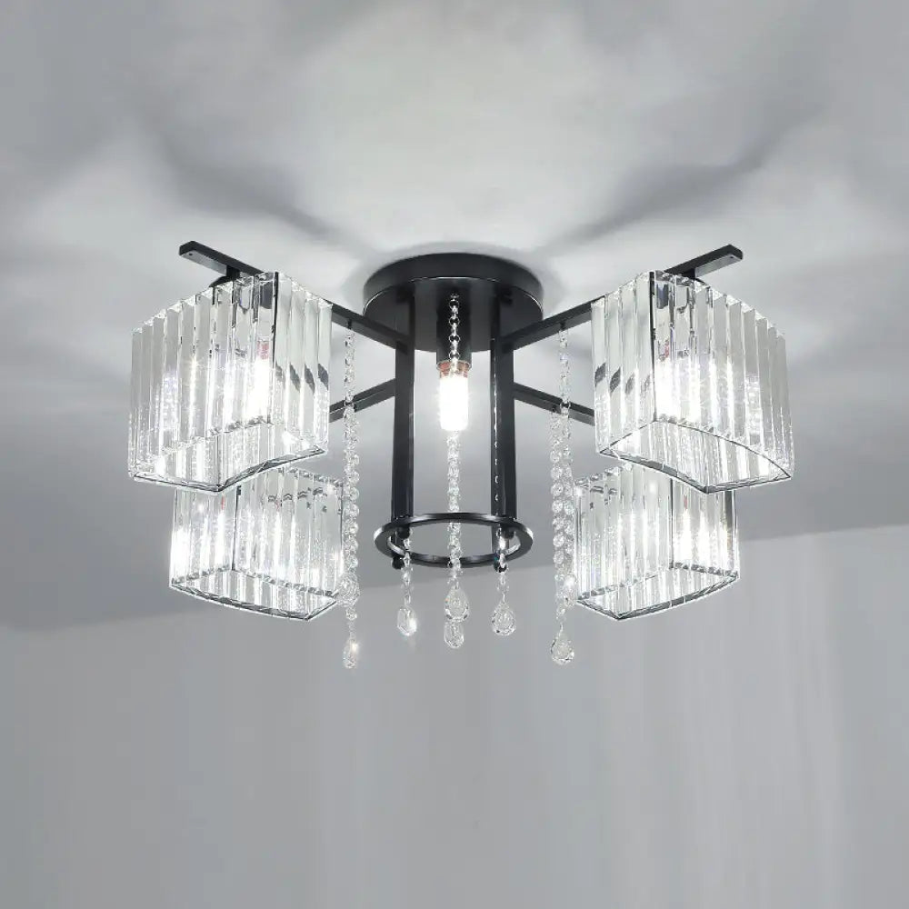 DecorBites™ DecorBites™ Modern Black Crystal Block Semi Flush Ceiling Light - Circle Flushmount for Living Room