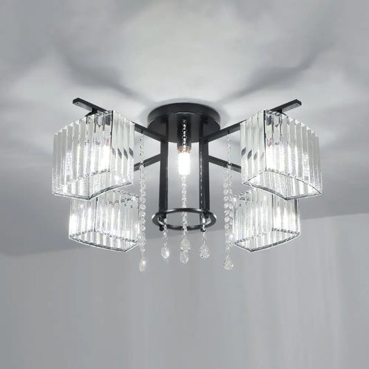DecorBites™ DecorBites™ Modern Black Crystal Block Semi Flush Ceiling Light - Circle Flushmount for Living Room