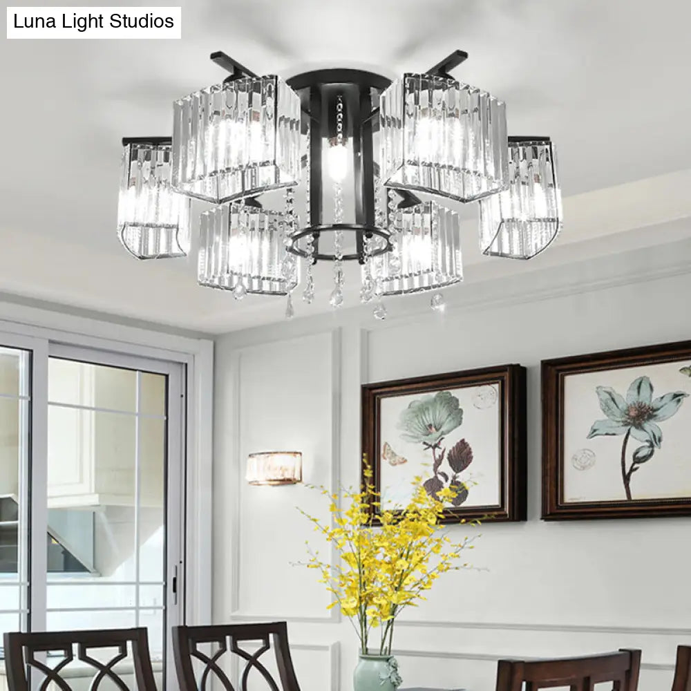 DecorBites™ DecorBites™ Modern Black Crystal Block Semi Flush Ceiling Light - Circle Flushmount for Living Room