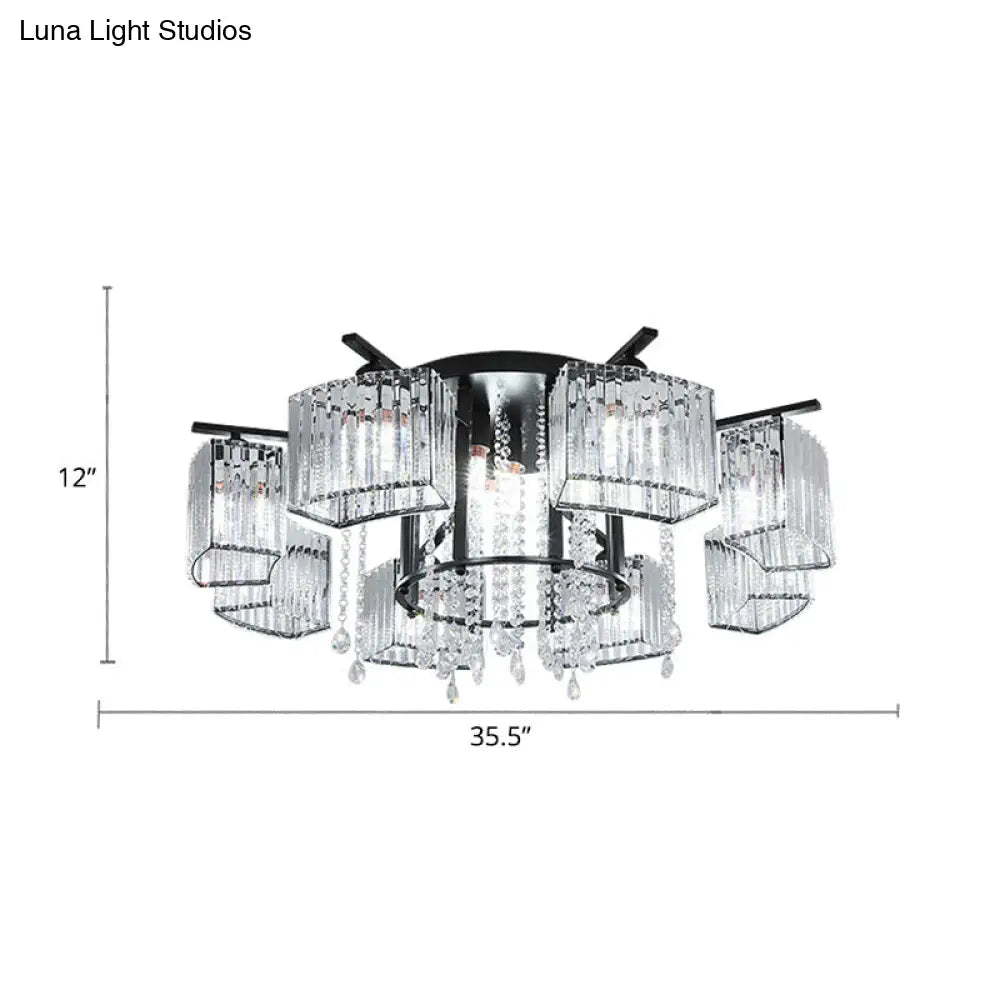 DecorBites™ DecorBites™ Modern Black Crystal Block Semi Flush Ceiling Light - Circle Flushmount for Living Room