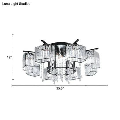 DecorBites™ DecorBites™ Modern Black Crystal Block Semi Flush Ceiling Light - Circle Flushmount for Living Room