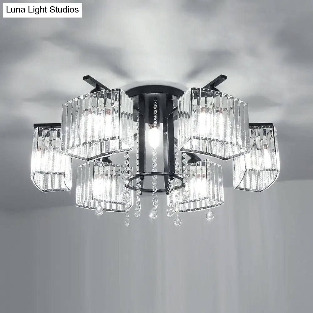 DecorBites™ DecorBites™ Modern Black Crystal Block Semi Flush Ceiling Light - Circle Flushmount for Living Room