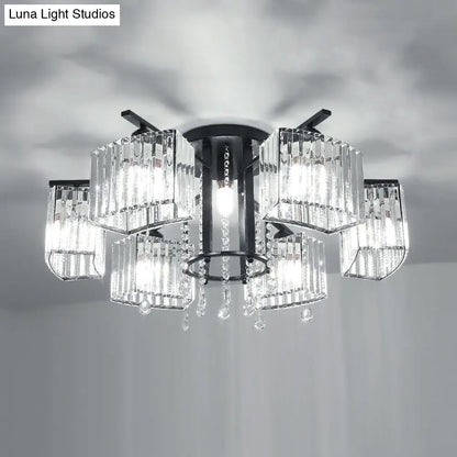 DecorBites™ DecorBites™ Modern Black Crystal Block Semi Flush Ceiling Light - Circle Flushmount for Living Room