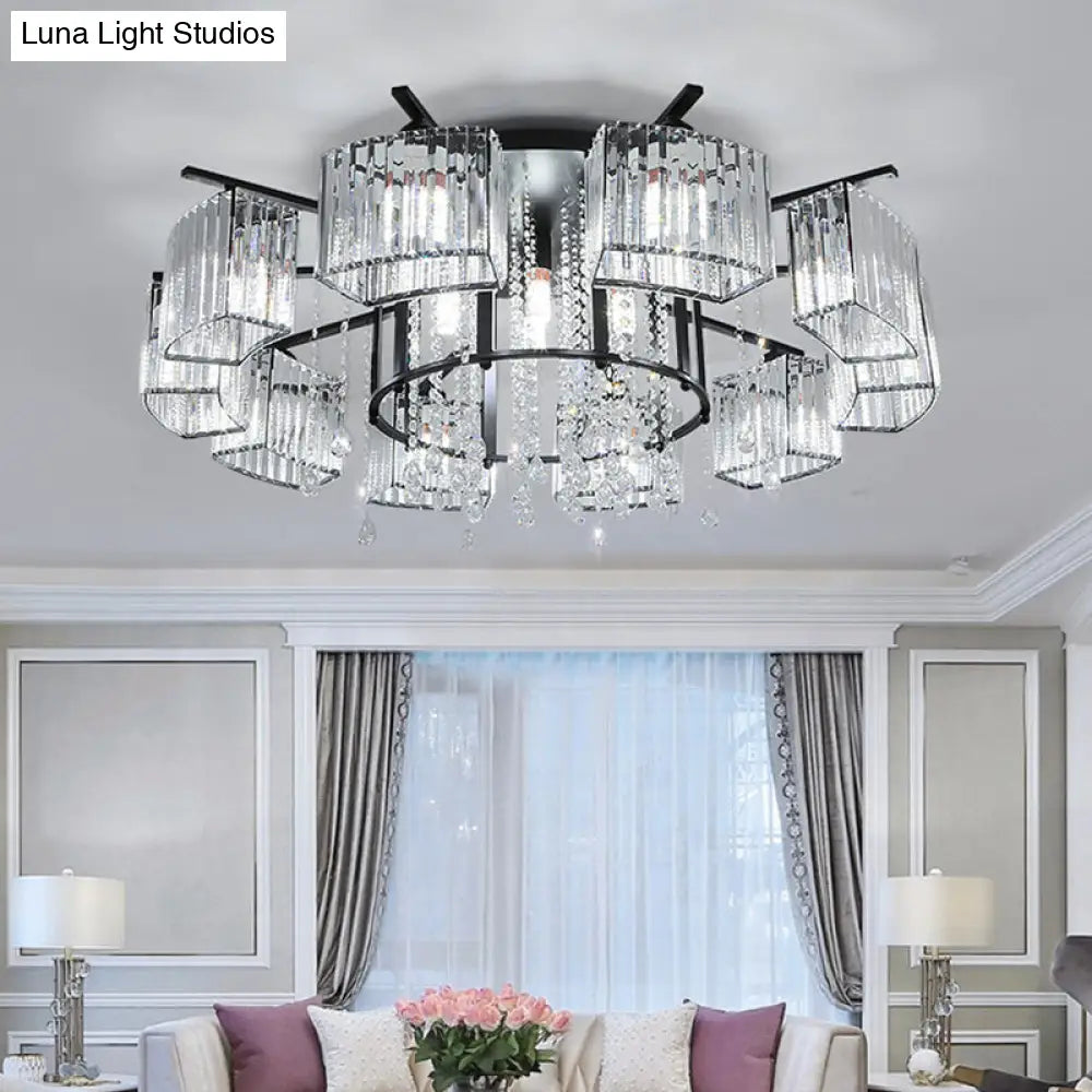 DecorBites™ DecorBites™ Modern Black Crystal Block Semi Flush Ceiling Light - Circle Flushmount for Living Room