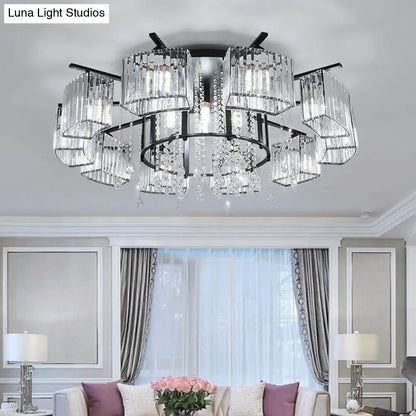 DecorBites™ DecorBites™ Modern Black Crystal Block Semi Flush Ceiling Light - Circle Flushmount for Living Room