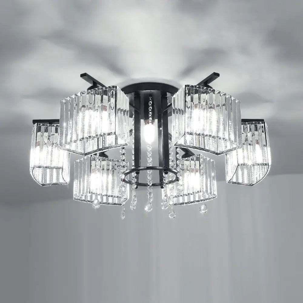 DecorBites™ DecorBites™ Modern Black Crystal Block Semi Flush Ceiling Light - Circle Flushmount for Living Room