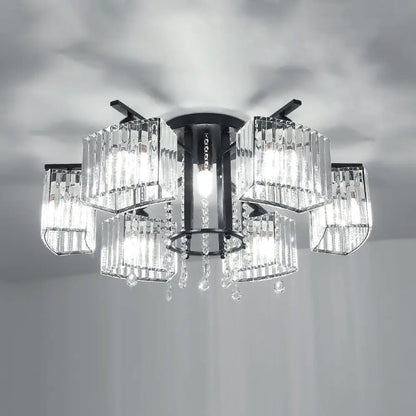 DecorBites™ DecorBites™ Modern Black Crystal Block Semi Flush Ceiling Light - Circle Flushmount for Living Room