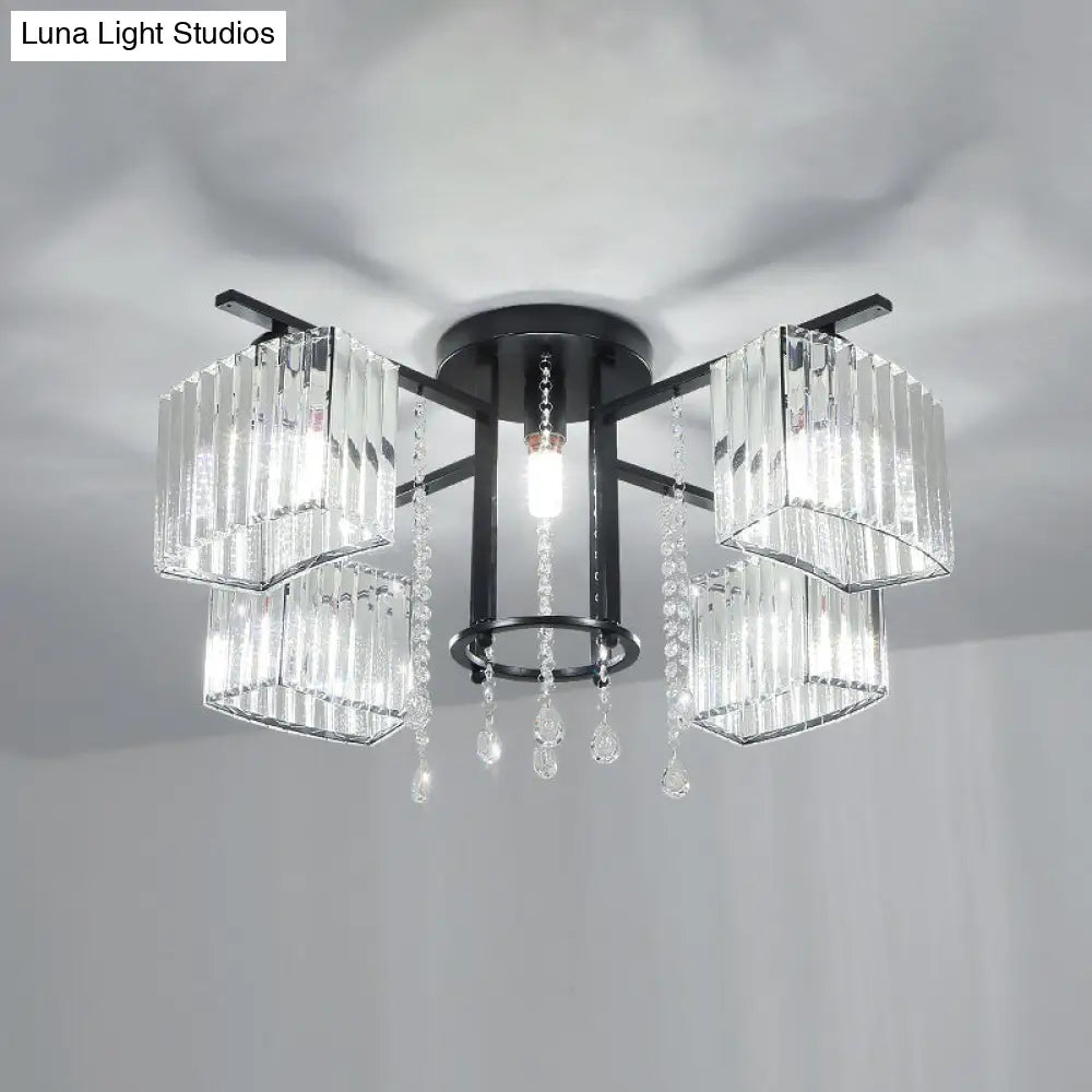 DecorBites™ DecorBites™ Modern Black Crystal Block Semi Flush Ceiling Light - Circle Flushmount for Living Room