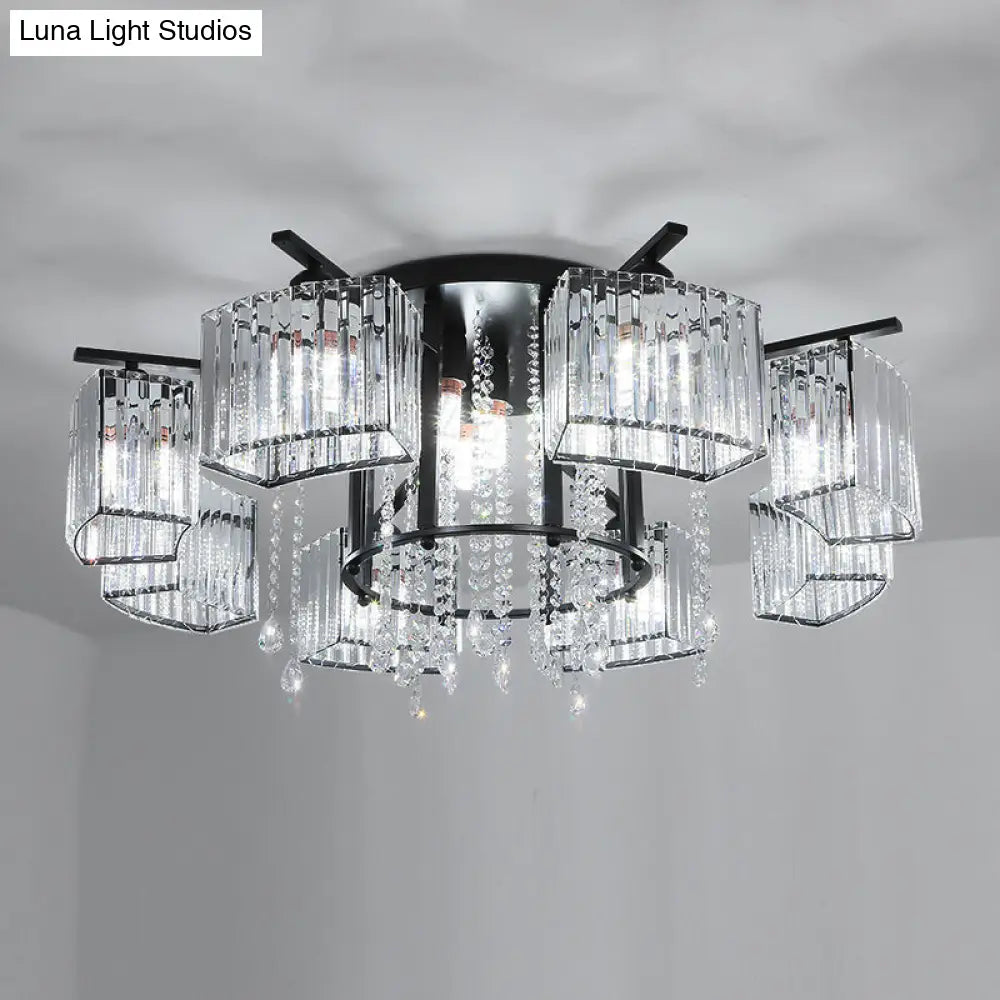 DecorBites™ DecorBites™ Modern Black Crystal Block Semi Flush Ceiling Light - Circle Flushmount for Living Room