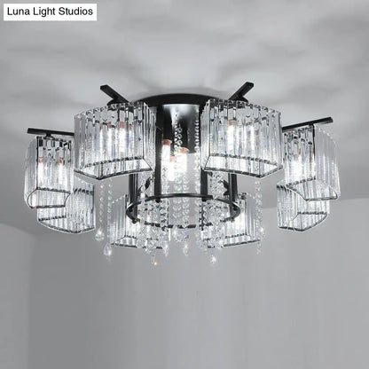 DecorBites™ DecorBites™ Modern Black Crystal Block Semi Flush Ceiling Light - Circle Flushmount for Living Room