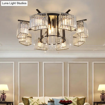 DecorBites™ DecorBites™ Modern Black Crystal Block Semi Flush Ceiling Light - Circle Flushmount for Living Room