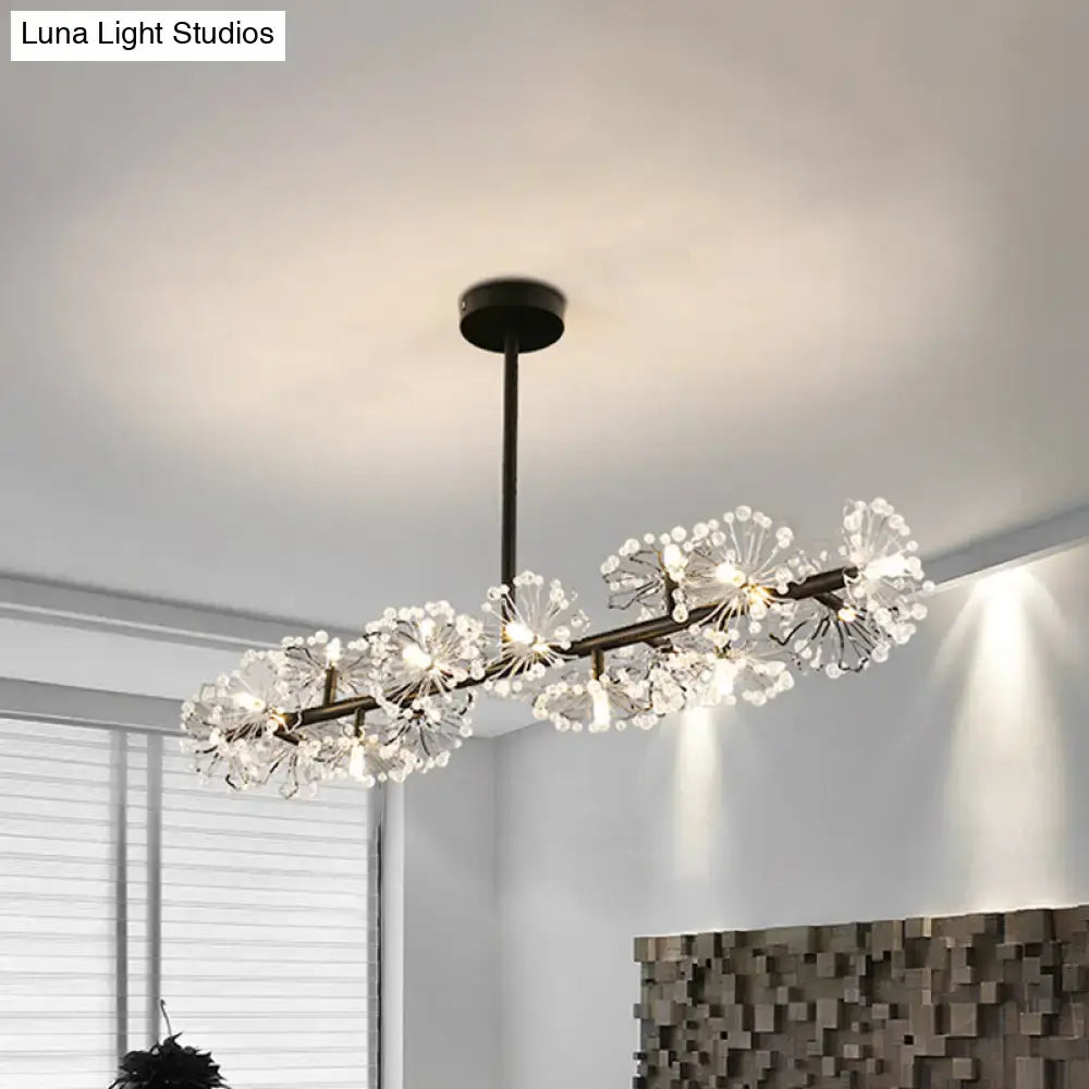 Modern black metal chandelier with clear crystal dandelion bulbs for dining table decorbites modern black crystal blossom lighting