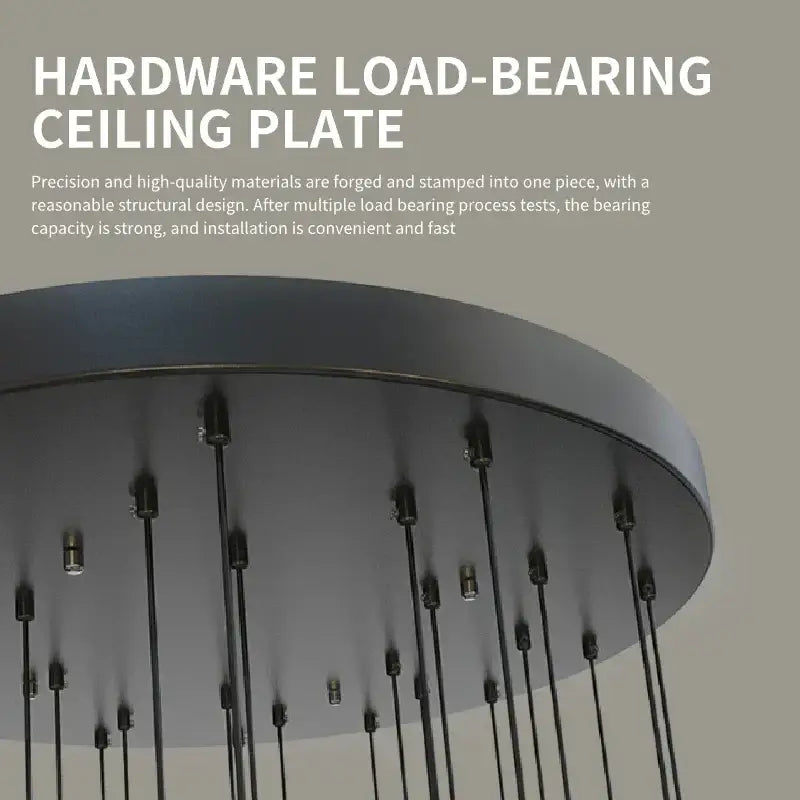 Black hardware load-bearing ceiling plate with multiple threaded rods for modern black crystal bubble chandelier pendant light