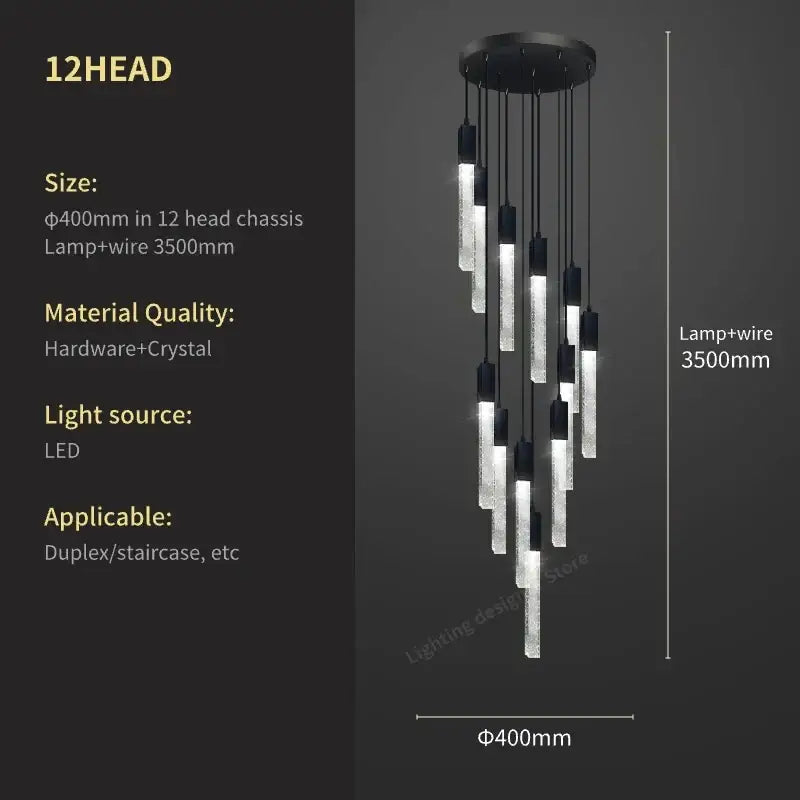 Modern black crystal bubble chandelier pendant light with 12 LED light heads for staircase decorbites crystal bubble design