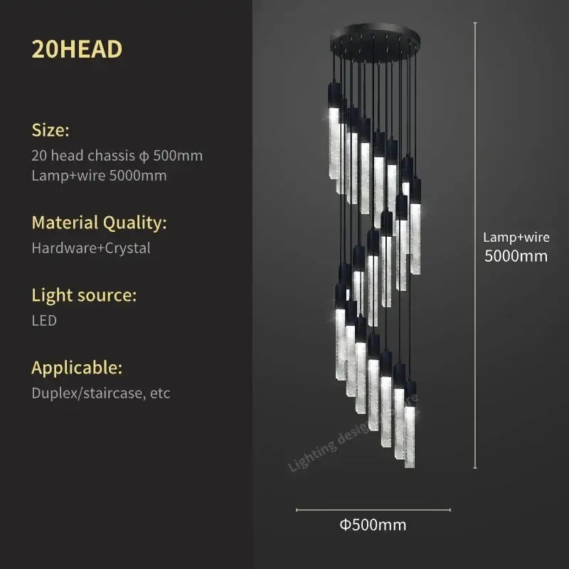 Modern black crystal bubble chandelier pendant light with 20 led light heads for staircase decorbites crystal bubble design