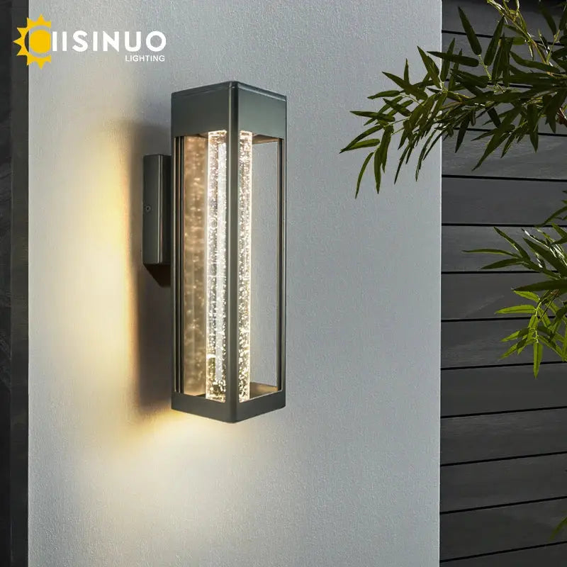 Modern black crystal bubble glass wall lamp with black frame and vertical panel of sparkling beads for ambient decorbites lighting