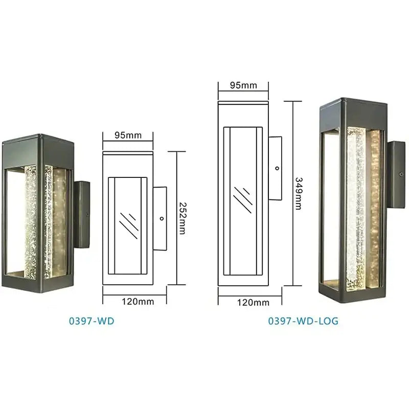 Modern black crystal bubble glass wall lamp with dark metallic frame and glowing textured decorbites crystal bubble element