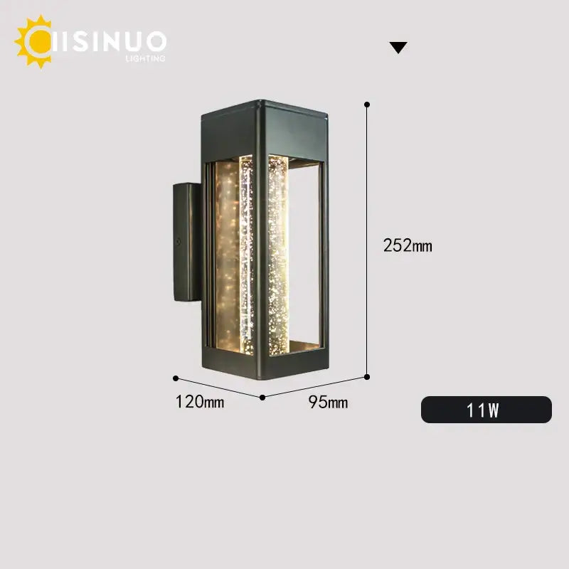 Modern black crystal bubble glass wall lamp featuring vertical glass panels with sparkling led lights for outdoor decorbites use