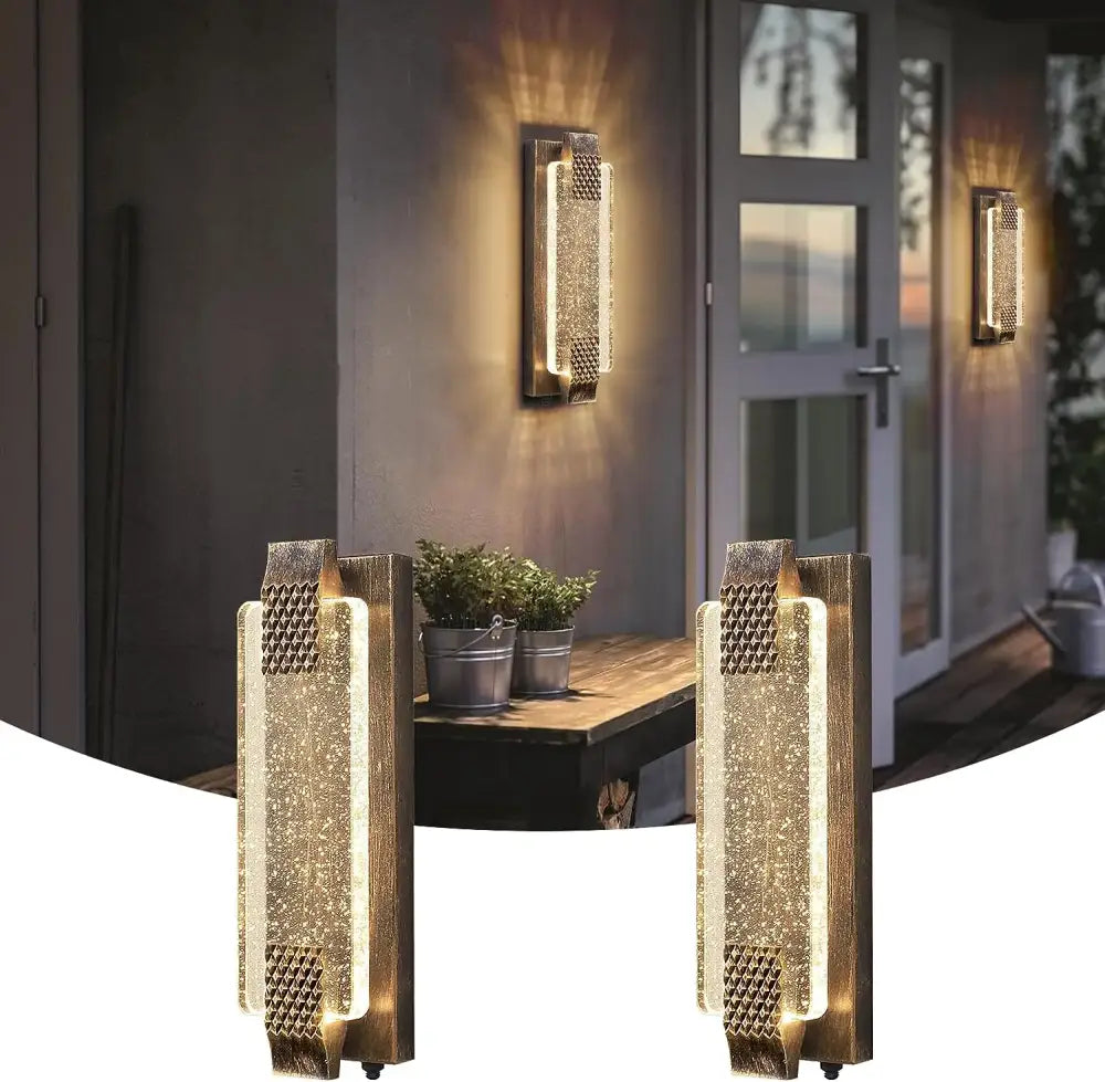 Modern black crystal bubble glass wall sconce with gold-toned rectangular textured mesh and glowing led lighting for porch decorbites crystal bubble