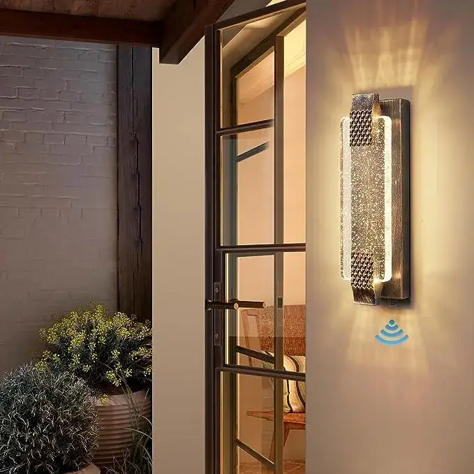 Modern black crystal bubble glass wall sconce with textured metallic finish and embedded LED lighting for porch decorbites decor