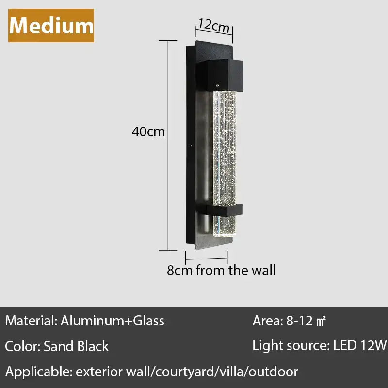 Modern black crystal bubble led wall lamp with aluminum glass and sparkling crystal-filled cylindrical center decorbites crystal bubble