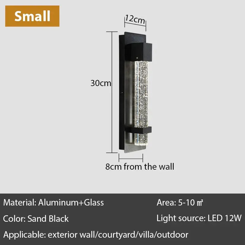 Modern black crystal bubble led wall lamp with black sand aluminum frame and sparkling glass cylinder decorbites crystal bubble