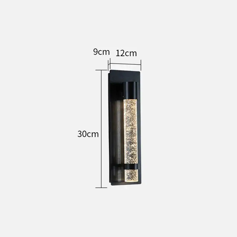 Modern black crystal bubble led wall lamp with a central glass tube filled with golden glittering particles decorbites crystal bubble