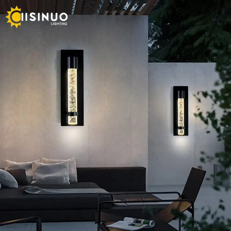 Modern black wall lamp with decorbites crystal bubble led featuring textured amber light for garden porch sconce use