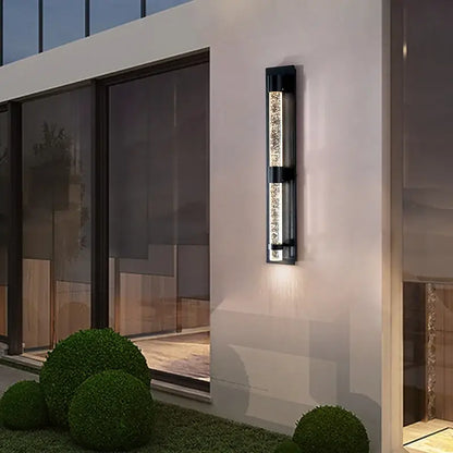 Modern black crystal bubble led wall lamp with clear sparkling interior emits warm light for garden or porch decorbites crystal bubble