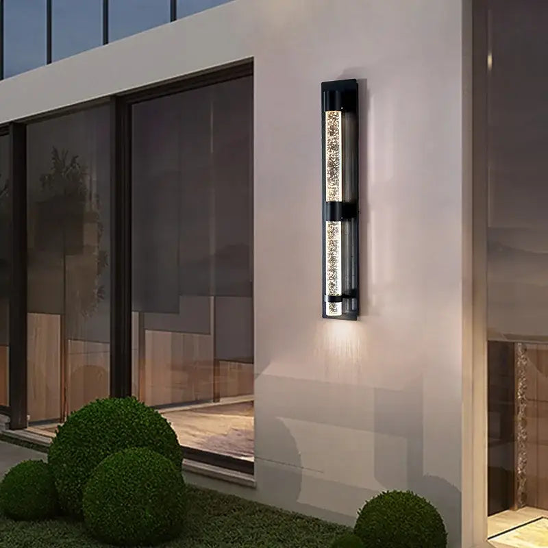 Modern black crystal bubble led wall lamp with clear sparkling interior emits warm light for garden or porch decorbites crystal bubble