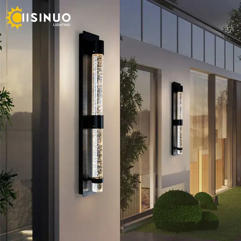 Modern black wall lamp with decorbites crystal bubble led vertical glass tube emitting warm ambient light