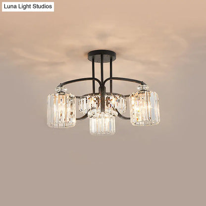 DecorBites™ DecorBites™ Modern Black Crystal Ceiling Lamp with Clear Cylindrical Shade - Semi Mount, 4/8 Heads Dining Room Lighting Fixture