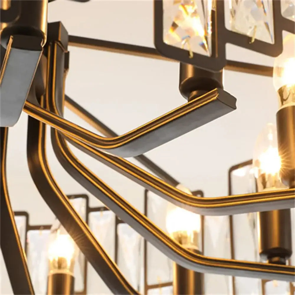 Modern black crystal chandelier with sleek black and gold metal arms and clear crystal accents for dining room decorbites black crystal
