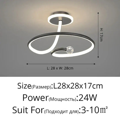 Modern minimalist decorbites black crystal chandelier with matte black twisted ring and white led light for living room decor